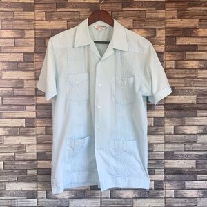 Pre Owned Vintage 1970s Romani Collection Mens Guayabera Baby Blue Large Shirt